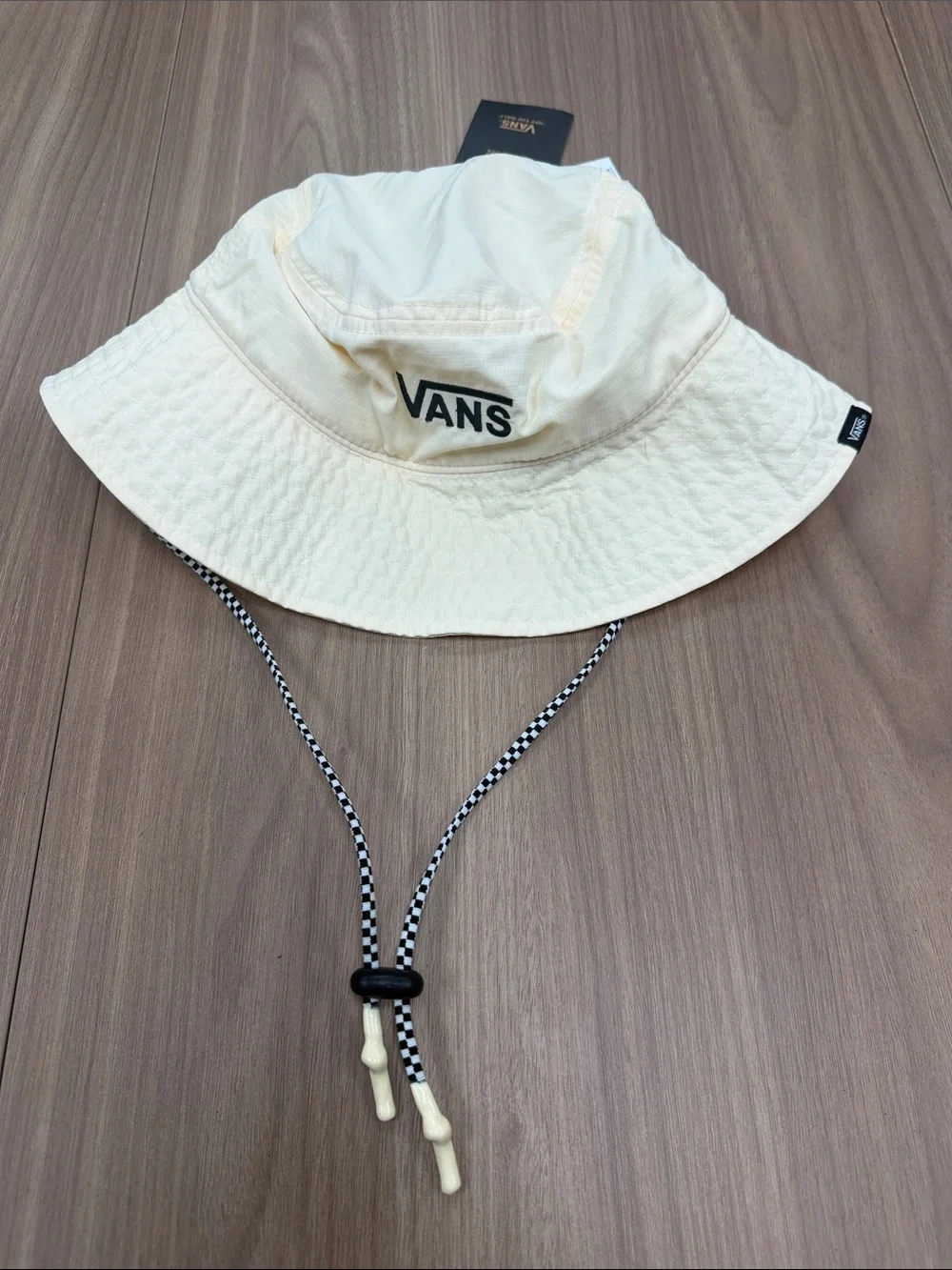 Vans Cream Bucket Hat with Checkered Chin Cord
